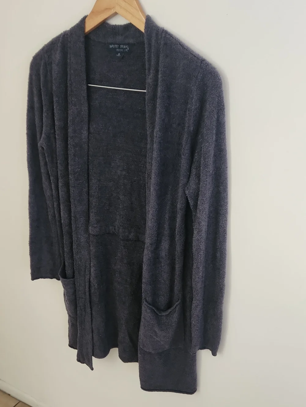 Barefoot Dreams Charcoal Deep Navy Blue Open-Front Plush Cardigan Medium